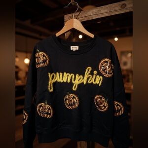 🧡 BIBI Black “Pumpkin” sweatshirt — Sequin Jack-O’-Lantern Details NWOT. Size M